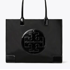 Tory Burch Black Patent Logo Tote
